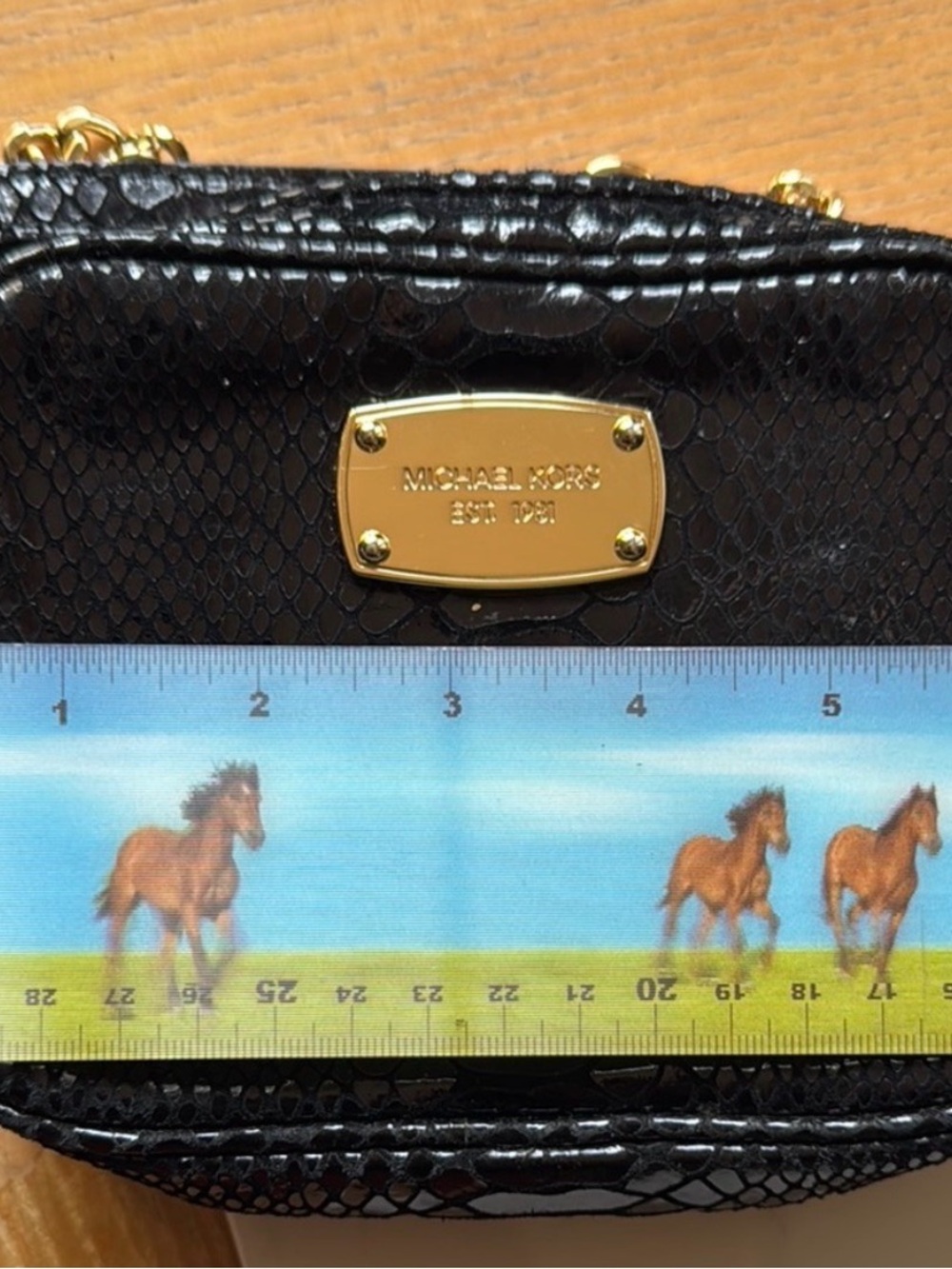 Michael Kors Black Snake-Embossed Crossbody with Gold Hardware - Picture 6 of 9